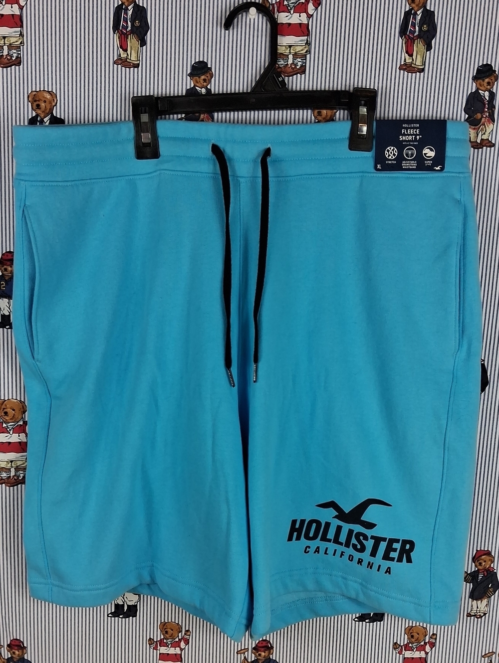 Nwt Men's Hollister Fleece Short 9" Super Soft Stretch Baby Blue Xl Shorts